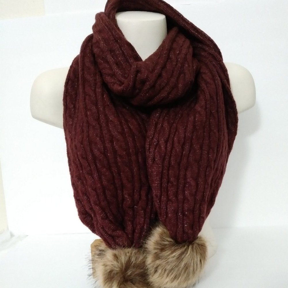 Frye and Co Cable Cold Weather Pom Scarf